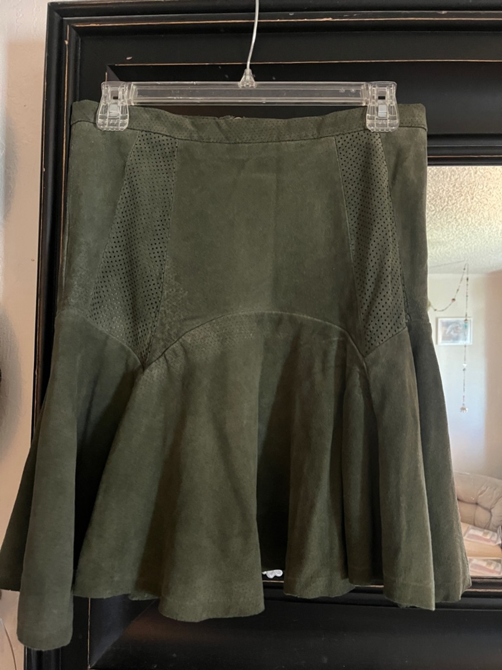 Parker Olive Green Real Suede Circle Skirt